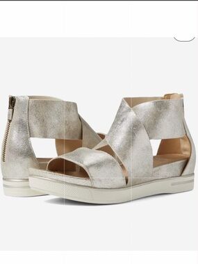 Eileen Fisher Sport Suede Criss Cross Banded Leather Wedge Platform Sandals